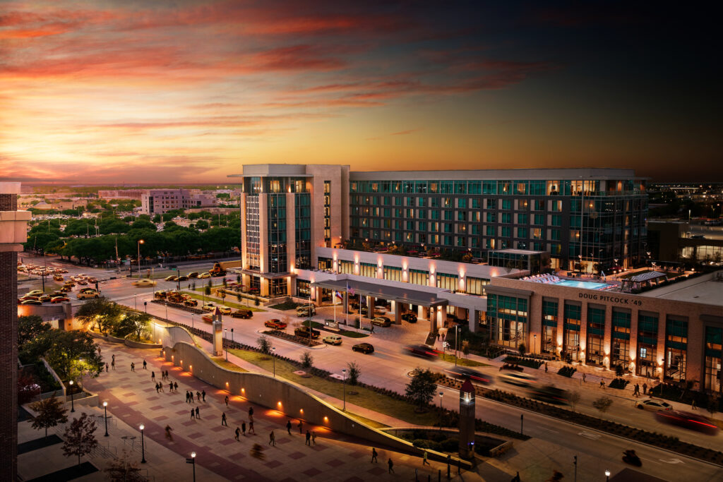 Skyline of the Texas A&M University Hotel and Conference Center.