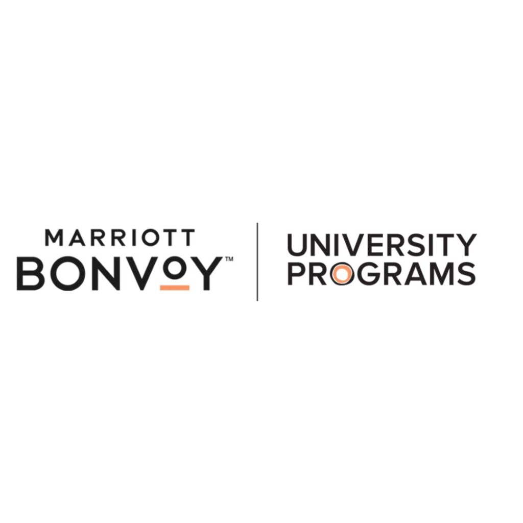 Marriott Bonvoy University Programs logo featuring clean black text with orange accents and a vertical divider between the two parts.